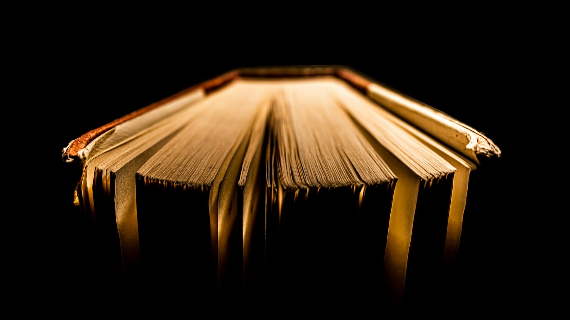 Open book with gold pages on a black background